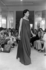 Elsa Peretti walks in a fashion show in Halston's studios at the Olympic Towers.