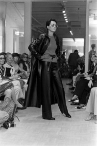 Elsa Peretti walks in a fashion show in Halston's studios at the Olympic Towers.