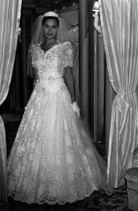 A bridal look from designer Vera Wang's debut collection at the Plaza Hotel in New York.