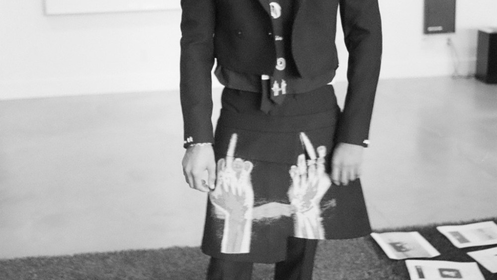 Jaden Smith sporting a look from the fall 2021 collection of his MSFTSrep brand.