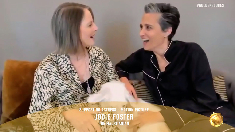 78th ANNUAL GOLDEN GLOBE AWARDS -- Pictured in this screen grab: (l-r) Jodie Foster, winner of Best Actress in a Supporting Role in Any Motion Picture for “The Mauritanian”, and Alexandra Hedison at the 78th Annual Golden Globe Awards on February 28, 2021. -- (Photo by: NBC)