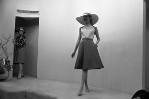 Pauline Trigere watching from the sidelines during a show of her Fall 1972 collection.