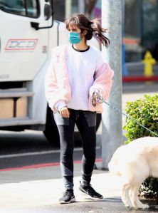 camila cabello, leggings, sweatshirt, jacket, pink, sneakers, nike, dog, shawn mendes, walk, la