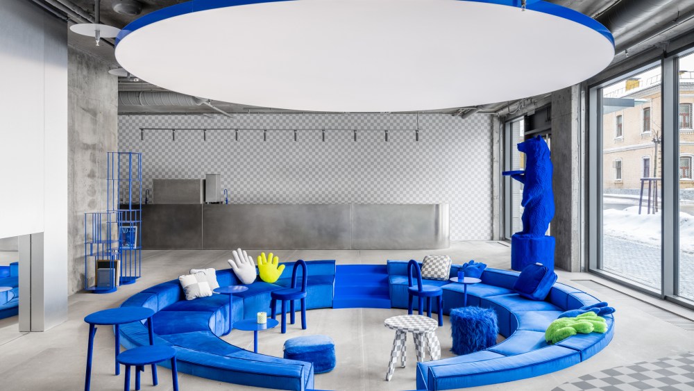 A sunken seating area dominates the new Crosby Studios space.