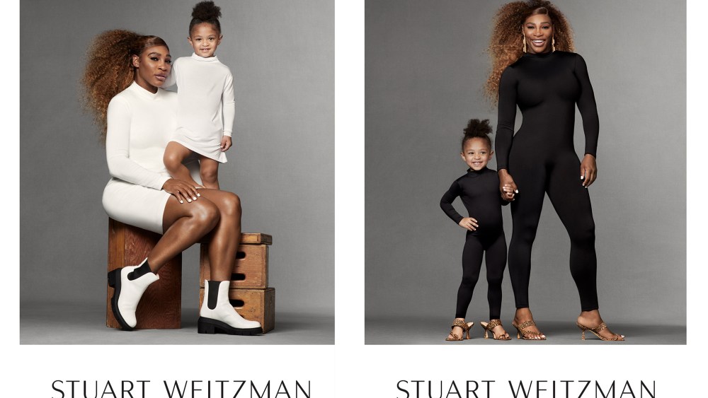 Serena Williams and daughter Olympia in Stuart Weitzman's spring 2021 campaign.