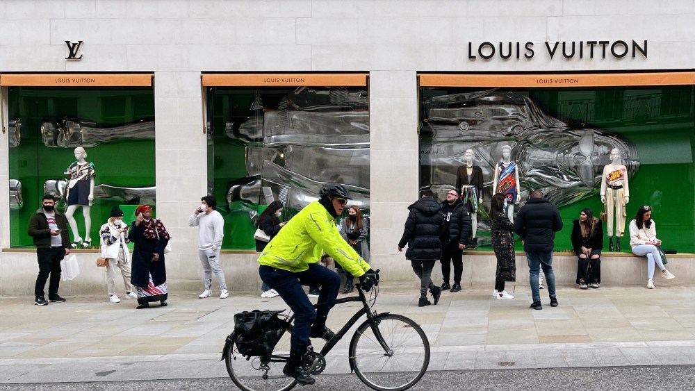 A queue outside the Louis Vuitton store on Bond Street on April 12.