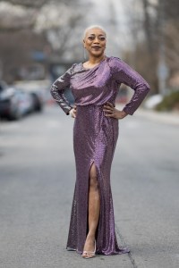 Karen Robinson in Badgley Mischka.