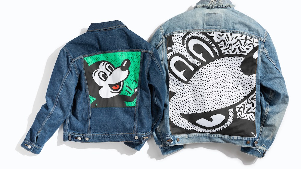 Levi’s debuts new customizable collection featuring Keith Haring's iconic Disney artwork on Trucker jackets, hoodies, T-shirts and tops.