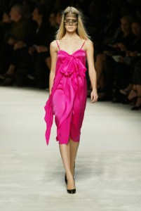 A model walks down the runway at the Spring 2004 Lanvin show in Paris.