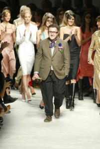 Designer Alber Elbaz walks down the runway at the Spring 2004 Lanvin show in Paris.