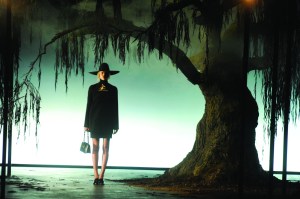 A model on the runway at Lanvin's fall 2011 show at Espace Ephemere Tuileries. Designed by Alber Elbaz. *** Local Caption ***