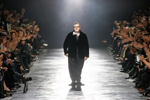 Fashion designer Alber Elbaz on the runway after his Lanvin fall 2008 show at the Espace Eiffel in Paris.