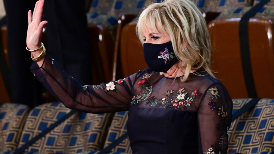 As President Biden addressed a joint session of Congress, First Lady Dr. Jill Biden sported an upcycled Gabriela Hearst luxury dress.