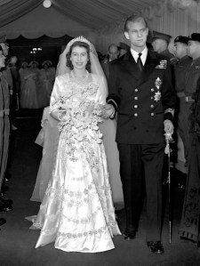 Princess Elizabeth and the Duke of Edinburgh as they leave Westminster Abbey after their marriage ceremony in 1947.