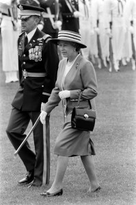 Queen Elizabeth II of England attend a ceremony welcoming her to the White House in Washington, D.C., on May 14, 1991.