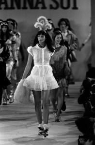 Model Christy Turlington walks the Anna Sui Spring 1994 Ready to Wear show finale.