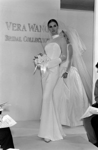A model poses on the runway in a bridal look from Vera Wang's Spring 1995 collection.