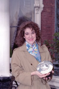 20-year-old Montreal native Celine Dion is showing her Eurovision Song Contest trophy in Dublin, Ireland, May 1, 1988.