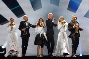 Moldova's SunStroke Project perform the song "Hey, Mamma!" during rehearsals for the Eurovision Song Contest, in Kiev, Ukraine, Thursday, May 4, 2017.