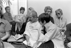 Fashion writer Eugenia Sheppard, artist Joe Eula, and Liza Minnelli attend Halston's resort collection presentation on September 12, 1974.