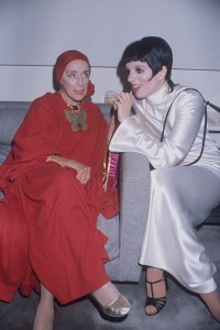 Martha Graham and Liza Minnelli attend a party at Halston's New York home to celebrate Liza Minnelli and Jack Haley Jr.'s first wedding anniversary on September 15, 1975.
