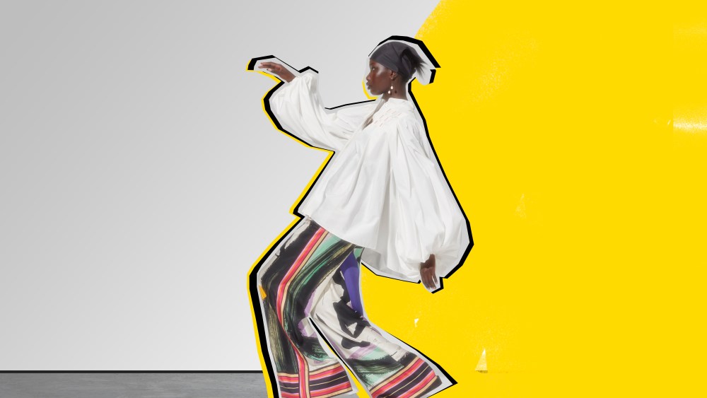 A Roksanda top and pants, Jil Sander sandals and earrings and head scarf by LeScarf. Photographed by Adrian Samson and styled by Morgan Pilcher.