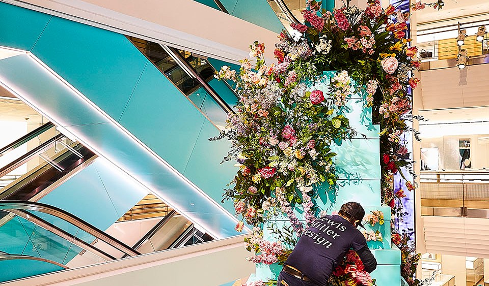Lewis Miller’s floral installations at Tiffany’s Store Next Door.