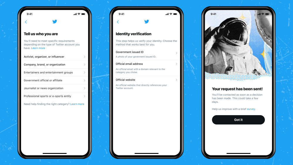 Twitter is now letting people apply to receive a blue checkmark.