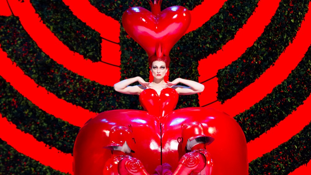 Zenaida Yanowsky as the Red Queen, and artists of the Royal Ballet in in The Royal Ballet production of Alice's Adventures in Wonderland.