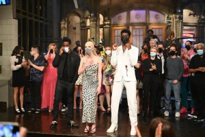SATURDAY NIGHT LIVE -- "Anya Taylor-Joy" Episode 1805 -- Pictured: (l-r) Special guest Chris Rock, host Anya Taylor-Joy, and musical guest Lil Nas X during "Goodnights & Credits" on Saturday, May 22, 2021 -- (Photo by: Will Heath/NBC)