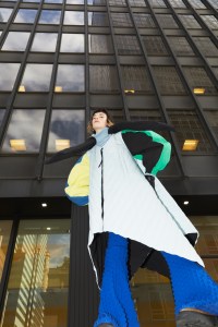 Loewe’s jacket over Tory Burch’s soft tech knit turtleneck; Stella McCartney’s viscose, polyester and forest-friendly viscose trousers; tk gloves; sportmax boots.
