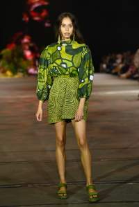 SYDNEY, AUSTRALIA - JUNE 02: A model walks the runway in a design by Ngarru Miimi during the First Nations Fashion + Design show during Afterpay Australian Fashion Week 2021 Resort '22 Collections at Carriageworks on June 02, 2021 in Sydney, Australia. (Photo by Stefan Gosatti/Getty Images)