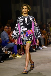SYDNEY, AUSTRALIA - JUNE 02: A model walks the runway in a design by Nungala Creative during the First Nations Fashion + Design show during Afterpay Australian Fashion Week 2021 Resort '22 Collections at Carriageworks on June 02, 2021 in Sydney, Australia. (Photo by Stefan Gosatti/Getty Images)