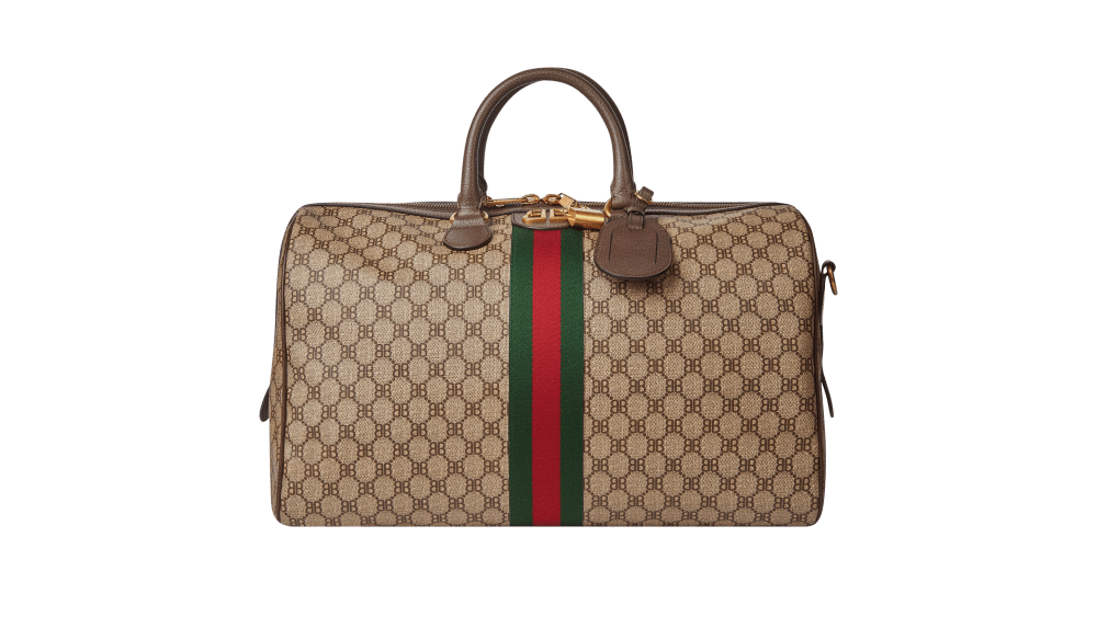 Balenciaga did a range of accessories hacked from Gucci and its GG canvas.