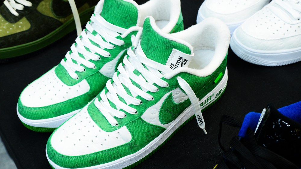 A Nike Air Force 1 sneaker developed by Nike and Louis Vuitton.