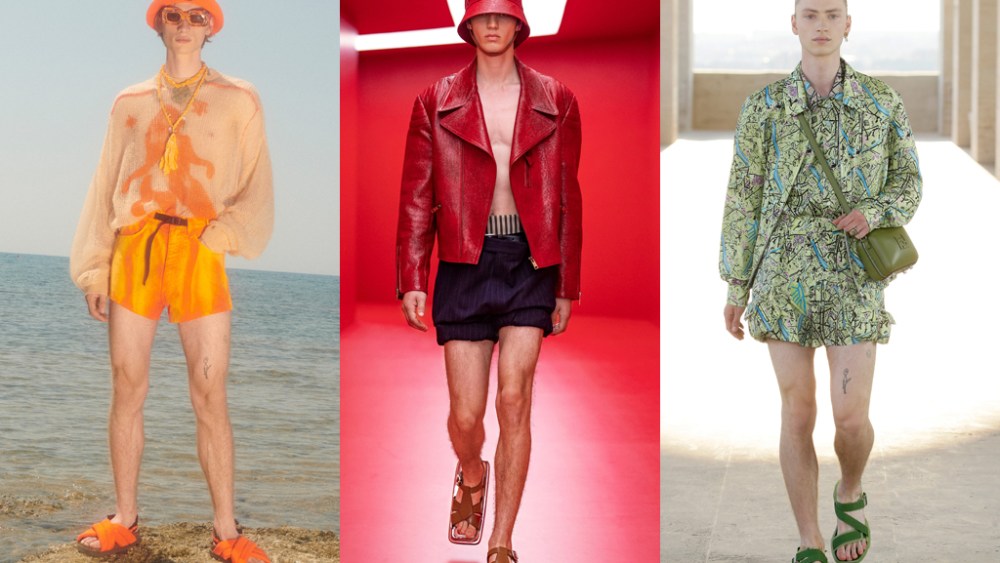 menswear, men's fashion, men's short shorts, men's shorts trends, men's fashion, fashion, spring 2022 men's, milan men's fashion week, spring 2022 fashion, fashion, ugly sandals, men's sandals