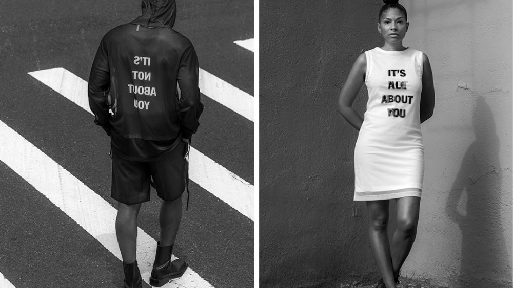 "Helmut Lang and Hank Willis Thomas collaboration collection "It's All About You/It's Not About You"