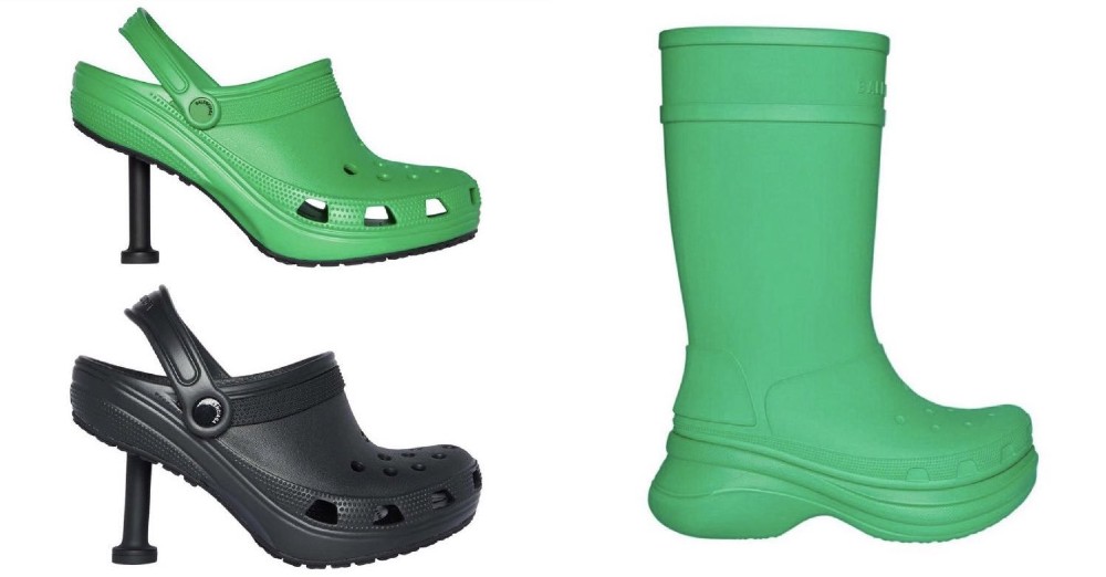 Balenciaga debuted heeled Crocs clogs and platform knee-high boots at its Spring 2022 show on Sunday.