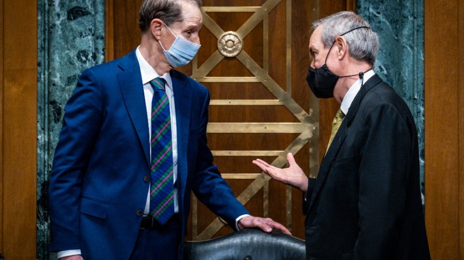 Senator Ron Wyden (D-Oregon) with Senator Mike Crapo (R-Idaho) on May 12.