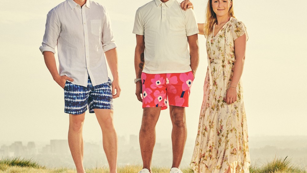 Durand Guion (center) in a look from his capsule for Jake and Caroline Danehy of Fair Harbor.
