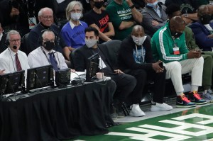 Comedian Dave Chappelle is seen court-side during the first half of Game 4 of basketball's NBA Finals between the Milwaukee Bucks and the Phoenix Suns Wednesday, July 14, 2021, in Milwaukee. (AP Photo/Aaron Gash)