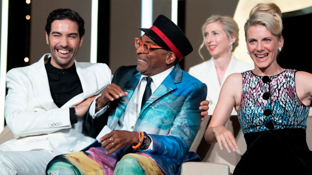 Jury President Spike Lee and Jury members Tahar Rahim and Melanie Laurent on stage during the closing ceremony of the 74th annual Cannes Film Festival on July 17, 2021 in Cannes, France. Spike Lee accidentally revealed the winner of the festival's top prize, the prestigious Palme d'Or, at the start of the ceremony, after what appeared to be his misunderstanding of a question from the show's host, actress Toria Dillier, who prompted him to reveal the "first prize." Photo by David Niviere/Abaca/Sipa USA(Sipa via AP Images)