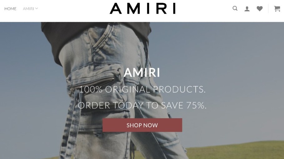 AmiriOutlet's front page claims to sell "100% original products."