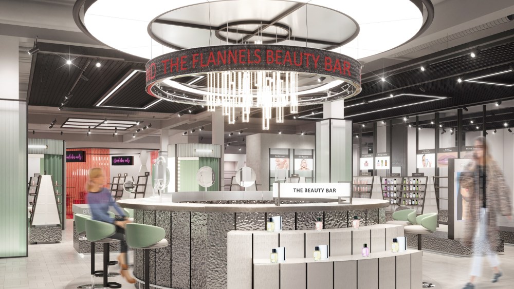 A rendering of the new beauty bar at the new Flannels beauty hall