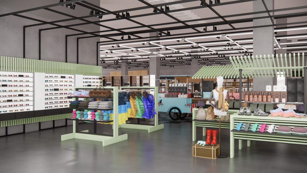 The interiore of Bloomie's, the scaled-down, specialized version of Bloomingdale's department store.