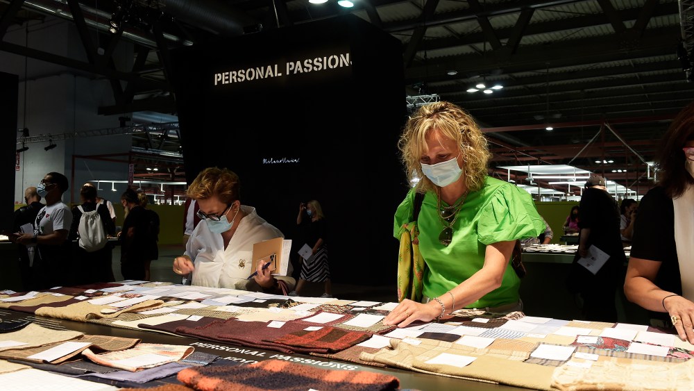 The scene inside the Milano Unica textile trade show 33rd edition running July 6 to 7, 2021.
