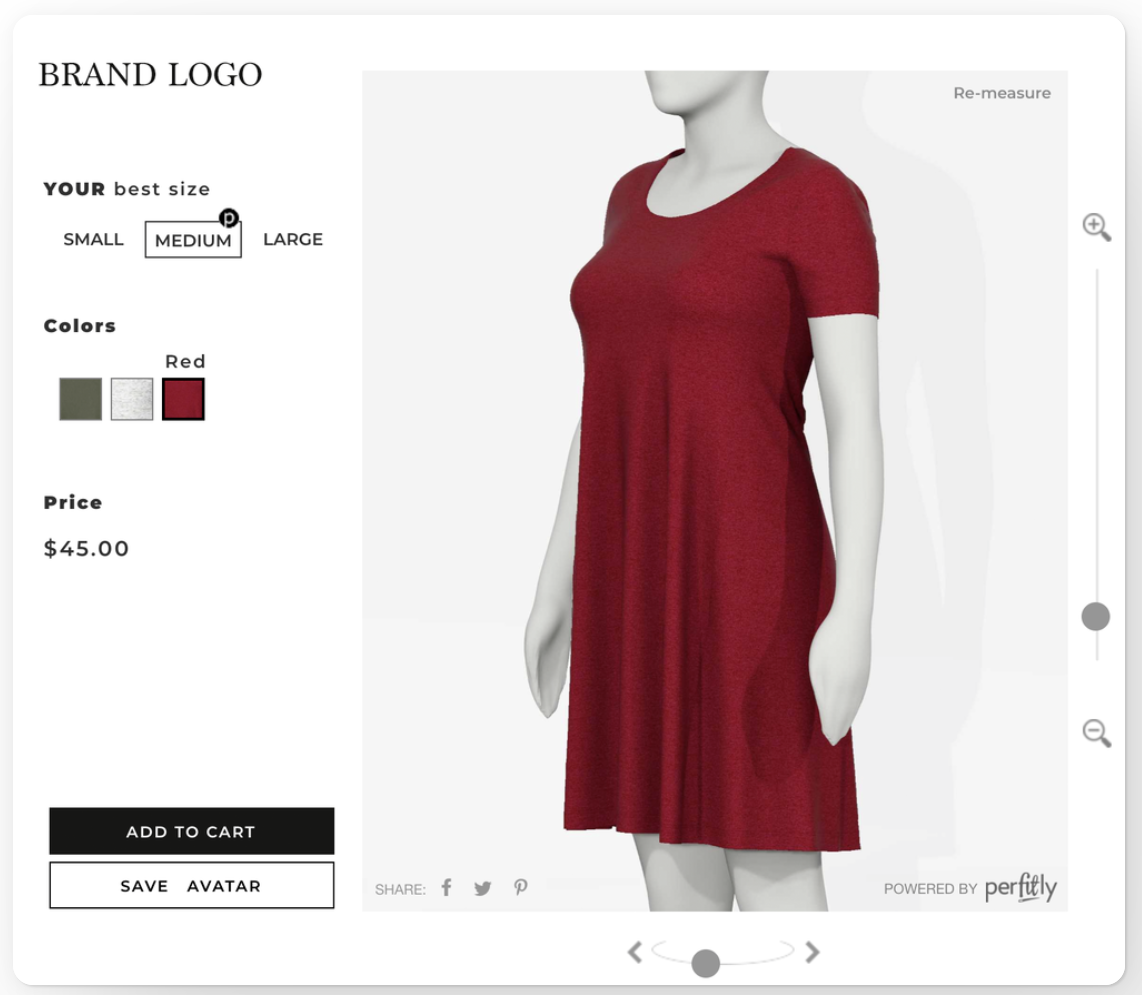 Using Perfitly’s VR/AR solutions, garments are e-stitched to create a 3D replica, including all fabric properties: density, weight, stiffness, stretch, friction and more.