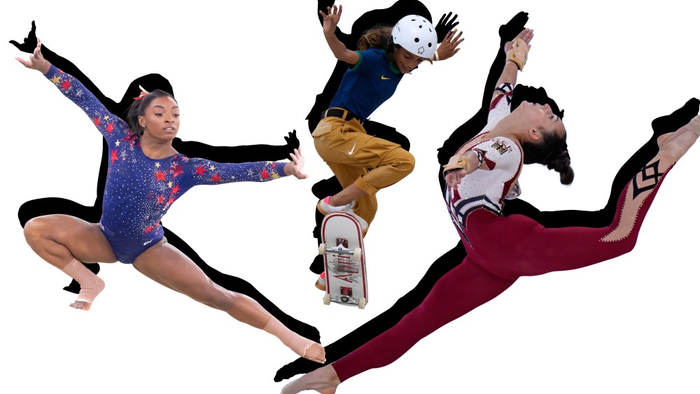 Simone Bile, Rayssa Leal and Pauline Schaefer-Betz