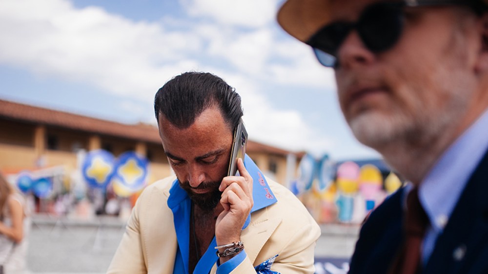 Street Style at Pitti Uomo 100 at Fortezza da Basso in Florence, photographed on July 1st 2021.