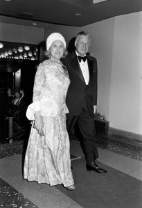 Estee Lauder and Joseph Lauder attend a burlesque-themed Phoenix House benefit at the Roseland Ballroom in New York City on June 4, 1973.